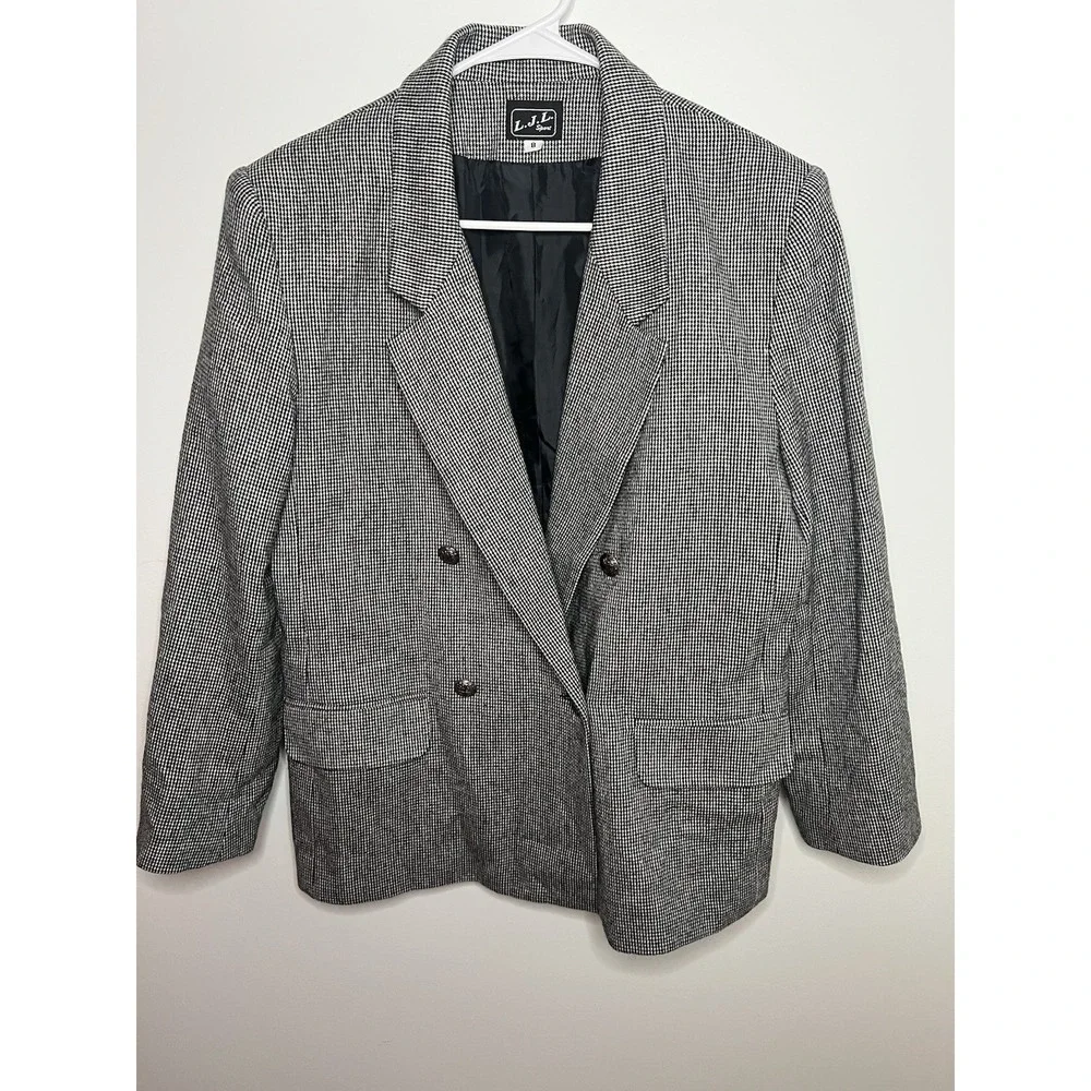 L.J.L Sports Womens sz 8 Sports Coat Blazer Wool Houndstooth Wool Blend